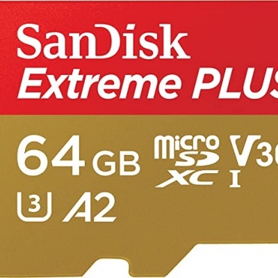 Cartão de memória microSD SanDisk Extreme PLUS 64GB vermelho e dourado