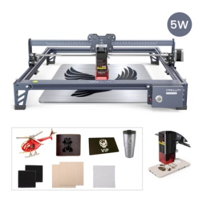 Impressora laser CNC CREALITY 5W cinzenta com acessórios variados
