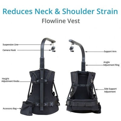 Colete Flowline Vest preto com armação metálica e ganchos para câmara