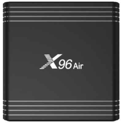 Dispositivo quadrado preto X96 Air com linhas horizontais prateadas