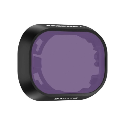 Filtro de lente roxo com moldura preta e texto branco