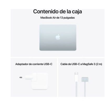 Conteúdo da caixa do MacBook Air com adaptador USB-C e cabo USB-C para MagSafe 3
