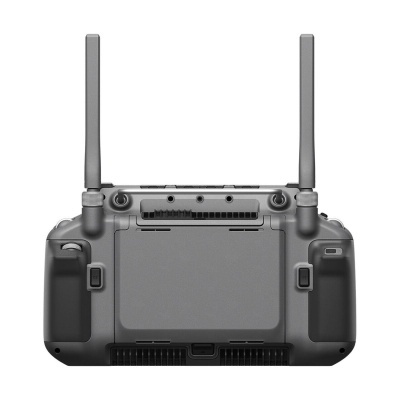 Comando remoto cinza escuro com duas antenas verticais