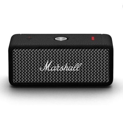 Coluna portátil Marshall preta com grelha metálica e logótipo