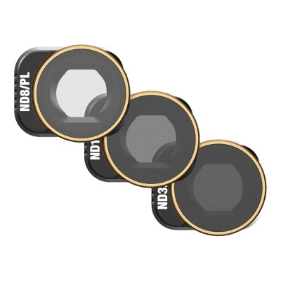 Conjunto de quatro filtros para lentes de câmera com bordas douradas e texto ND