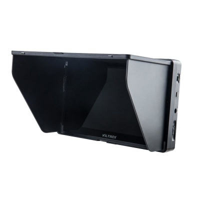 Monitor portátil preto Viltrox com capuz de sombra