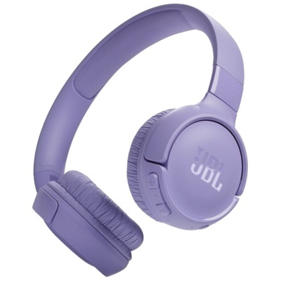 Auriculares de diadema roxos com almofadas e marca JBL
