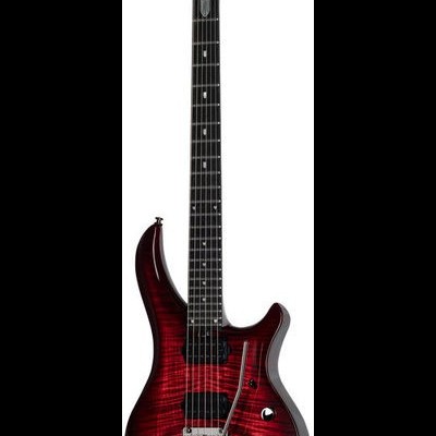 Guitarra elétrica vermelha com padrão tafetá e alavanca de tremolo