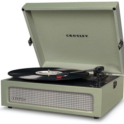 Gira-discos Crosley portátil verde claro com disco preto