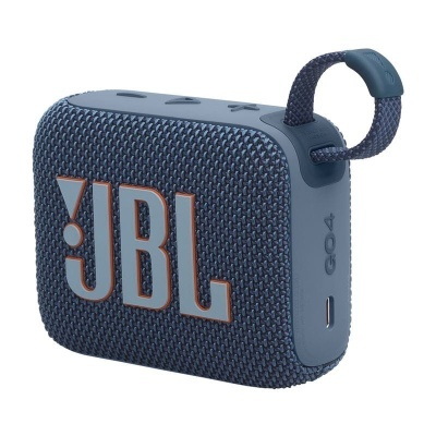 Coluna portátil JBL GO 4 azul textura têxtil com logótipo grande e alça