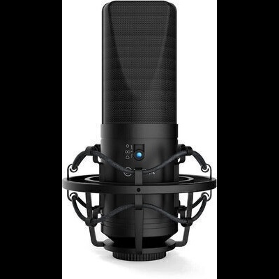 Microfone condensador preto com suporte elástico