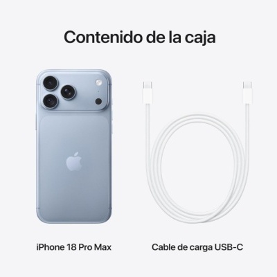 iPhone 18 Pro Max azul e cabo USB-C branco com texto