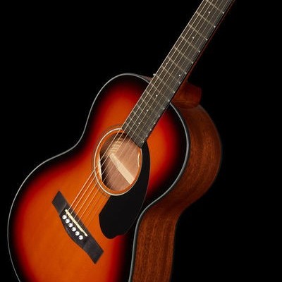 Guitarra acústica sunburst com pickguard preto e cordas metálicas