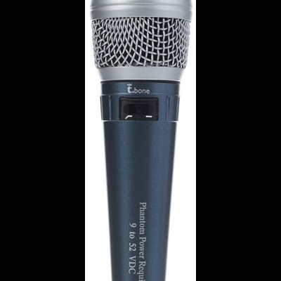 Microfone t.bone com grelha metálica prateada e corpo azul escuro