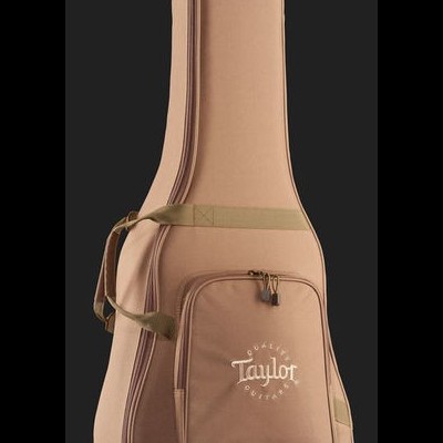 Estojo de guitarra acústica castanho claro com bolso frontal e logótipo Taylor Guitars