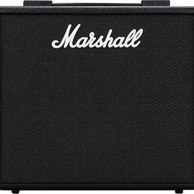 Amplificador preto Marshall com logótipo branco