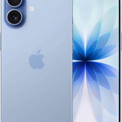 Smartphone Apple iPhone azul com duas câmaras traseiras e ecrã frontal