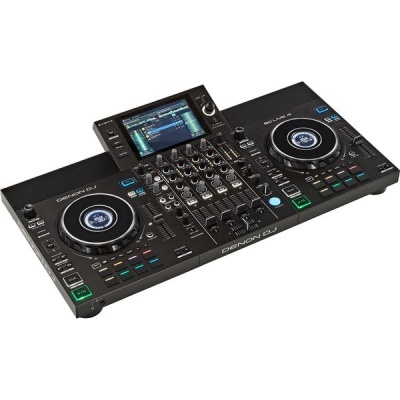 Controlador DJ Denon DJ MCX8000 preto com ecrã digital e dois pratos circulares