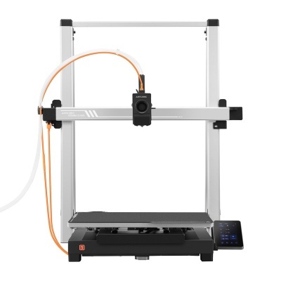 Impressora 3D ANYCUBIC KOBRA 3 MAX cinzenta com cabos laranja e painel tátil