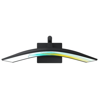 Monitor curvo ultrawide preto com gráfico colorido no ecrã