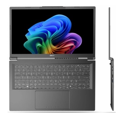 Computador portátil Acer cinzento aberto com teclado e ecrã colorido