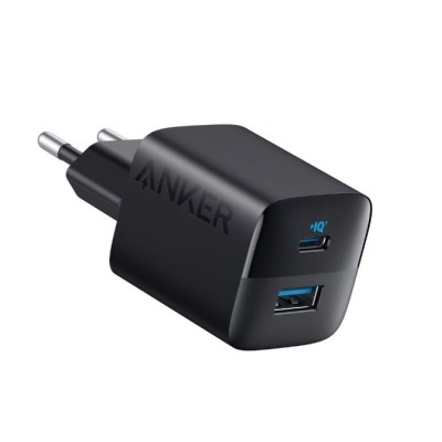 Carregador de parede Anker preto com duas portas USB e ficha europeia