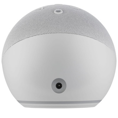 Orador inteligente esférico branco com malha têxtil cinza