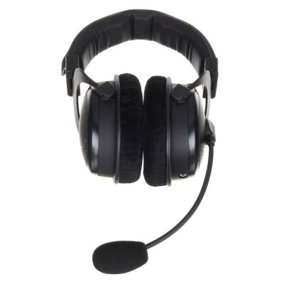 Headset preto com microfone e almofadas de veludo