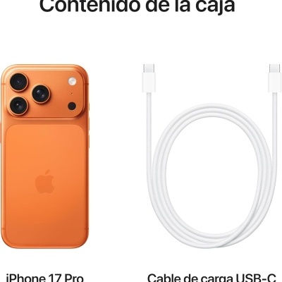 iPhone 17 Pro laranja com cabo USB-C branco
