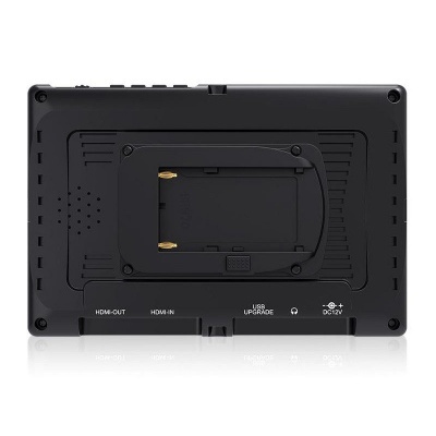 Monitor preto com portas HDMI e USB na parte traseira