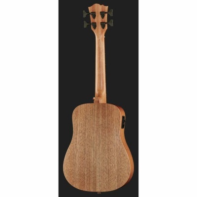 Ukulele acústico de madeira visto de trás