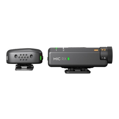 Microfone receptor MIC RX preto com indicadores LED e clip para fixação