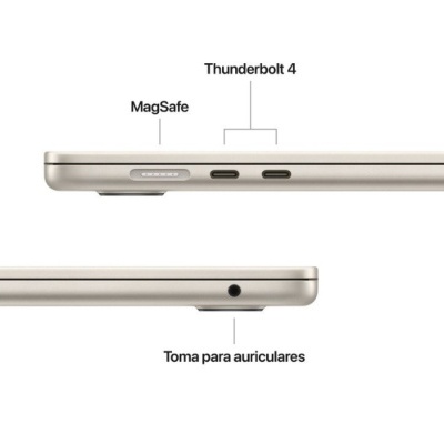 Laterais de portátil com portas MagSafe, Thunderbolt 4 e tomada para auriculares