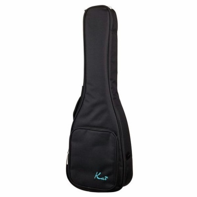 Capa preta para guitarra com bolso frontal e logo azul.