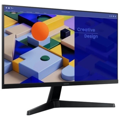 Monitor Samsung com imagem digital colorida e texto 'Creative Design' no ecrã