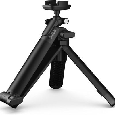 Tripé portátil preto da marca GoPro com pernas ajustáveis e suporte para câmara