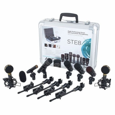 Set oito microfones profissionais com mala metálica para bateria e instrumentos