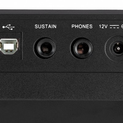 Painel preto com conectores USB, sustain, phones e 12V