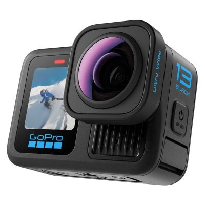 Câmara de ação preta GoPro 13 Black com lente grande angular e ecrã com imagem