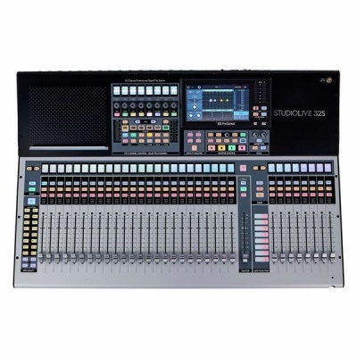 Mesa de mistura de áudio digital PreSonus STUDIOLIVE 32S com botões coloridos e ecrã digital