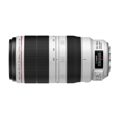 Objetivo Canon EF 100-400mm f/4.5-5.6L IS II USM branco e preto com anel vermelho