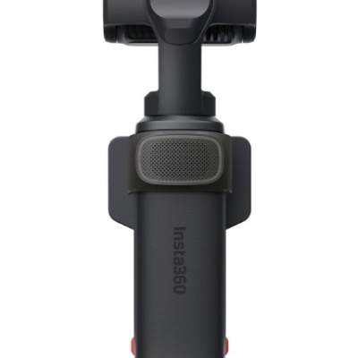 Estabilizador preto para câmara Insta360 visto de frente