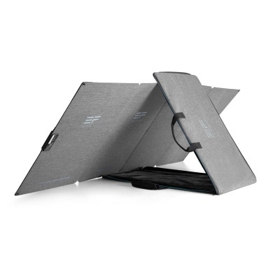 Painel solar portátil dobrável cinza com alça preta