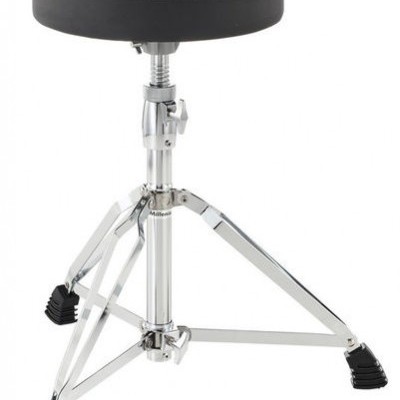 Banco redondo preto com estrutura metálica cromada ajustável