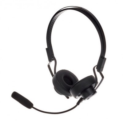 Auricular preto com microfone flexível e acolchoamento