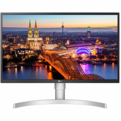 Monitor widescreen LG com imagem de ponte iluminada e base curva