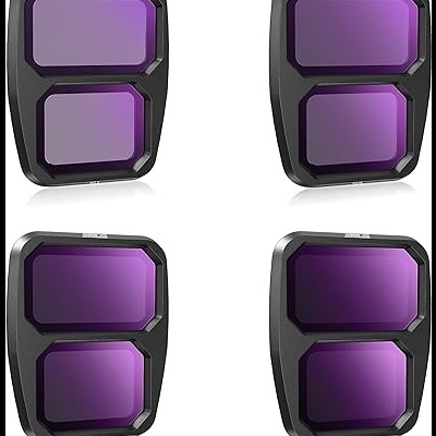 Quatro filtros quadrados com lentes púrpuras e moldura preta