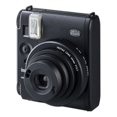 Câmara fotográfica instantânea preta com lente e flash