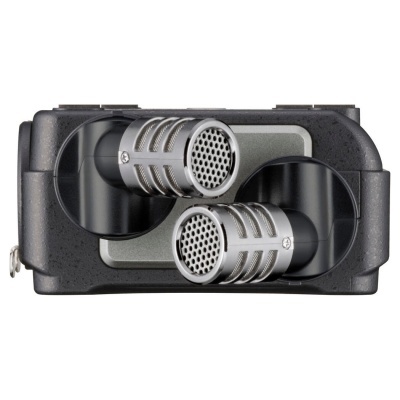 Microfone estéreo preto com cápsulas prateadas duplas