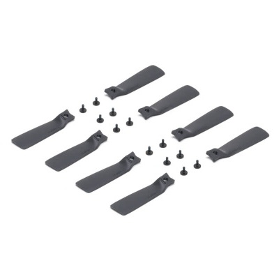 Conjunto de hélices e parafusos pretos para drone sobre fundo branco